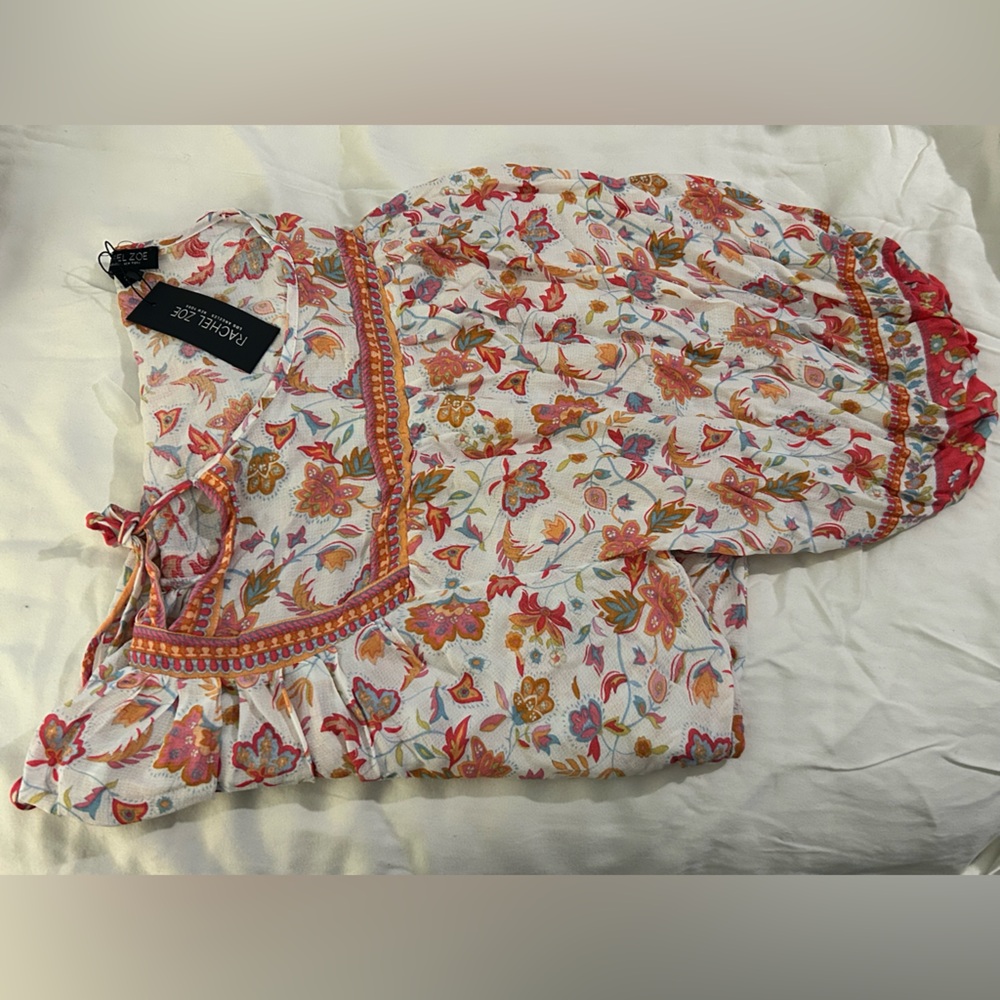 NWT Rachel Zoe Orange Cream Floral Boho Bohemian Tunic w Sailor Collar sz 2X - Picture 7 of 14
